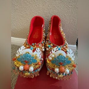 Embellished Red and Gold Flats